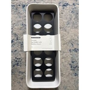 The Container Store Marie Kondo Ceramic Egg Holder Bamboo Insert Ink NEW HTF!